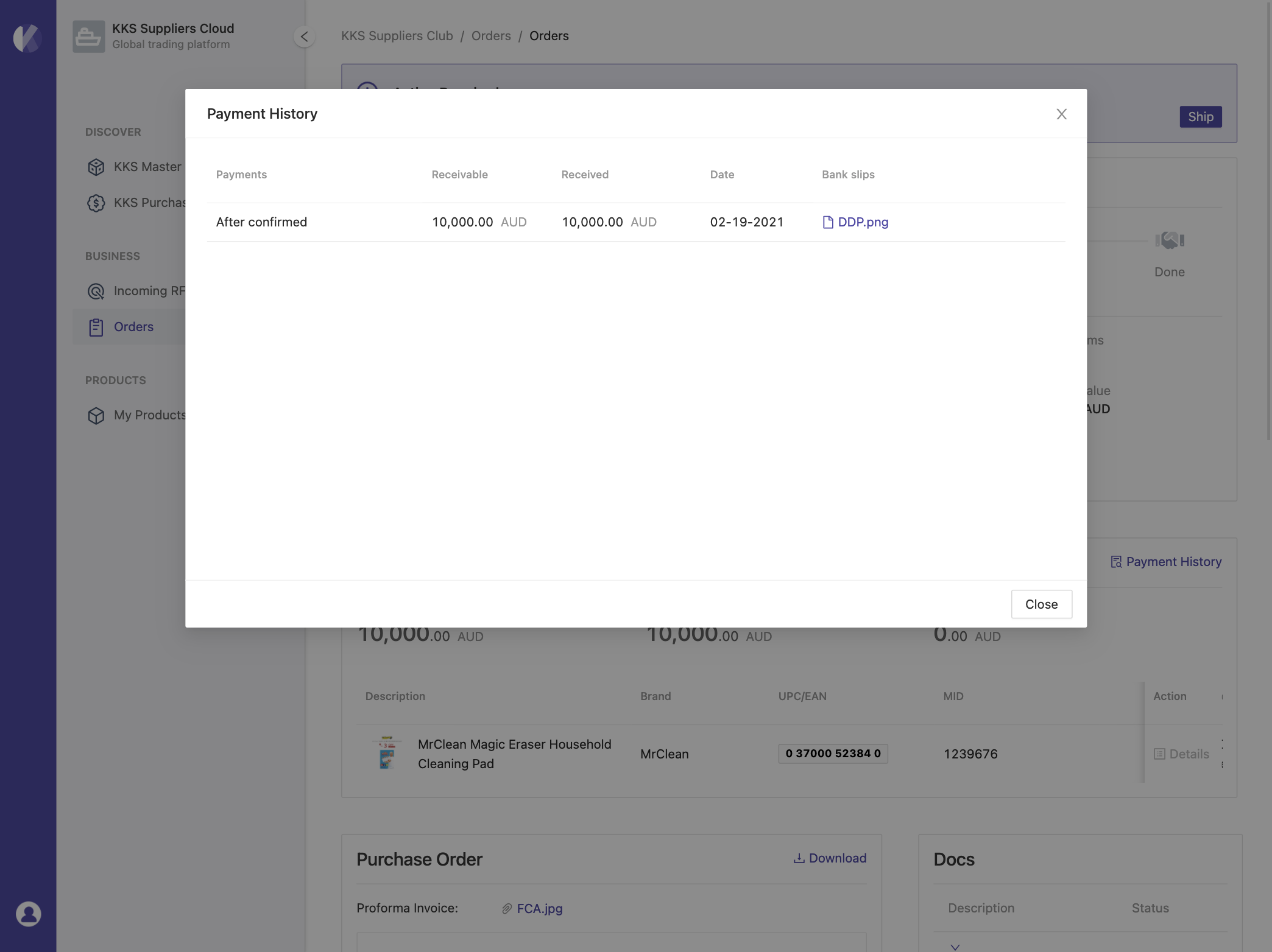 Figure 8 - Payment history dialog